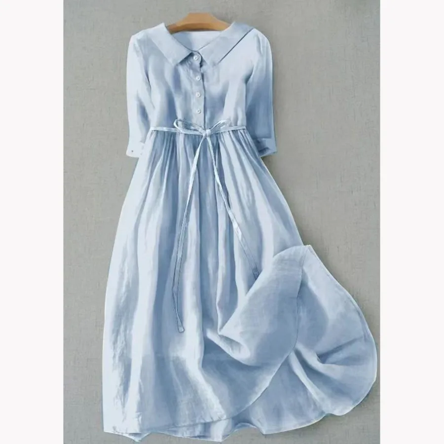 

【HOT】Spring and summer hot fashion - new lapel five-quarter sleeve dress loose casual long dress