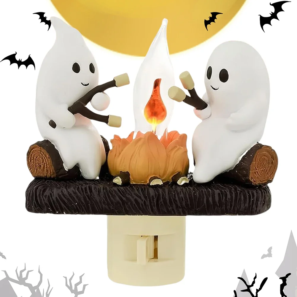 

Ghost Campfire Flickering Night Light 2024 Halloween Festival Lantern Fire Marshmallow Night Light Wall Decoration Lovely Lamp