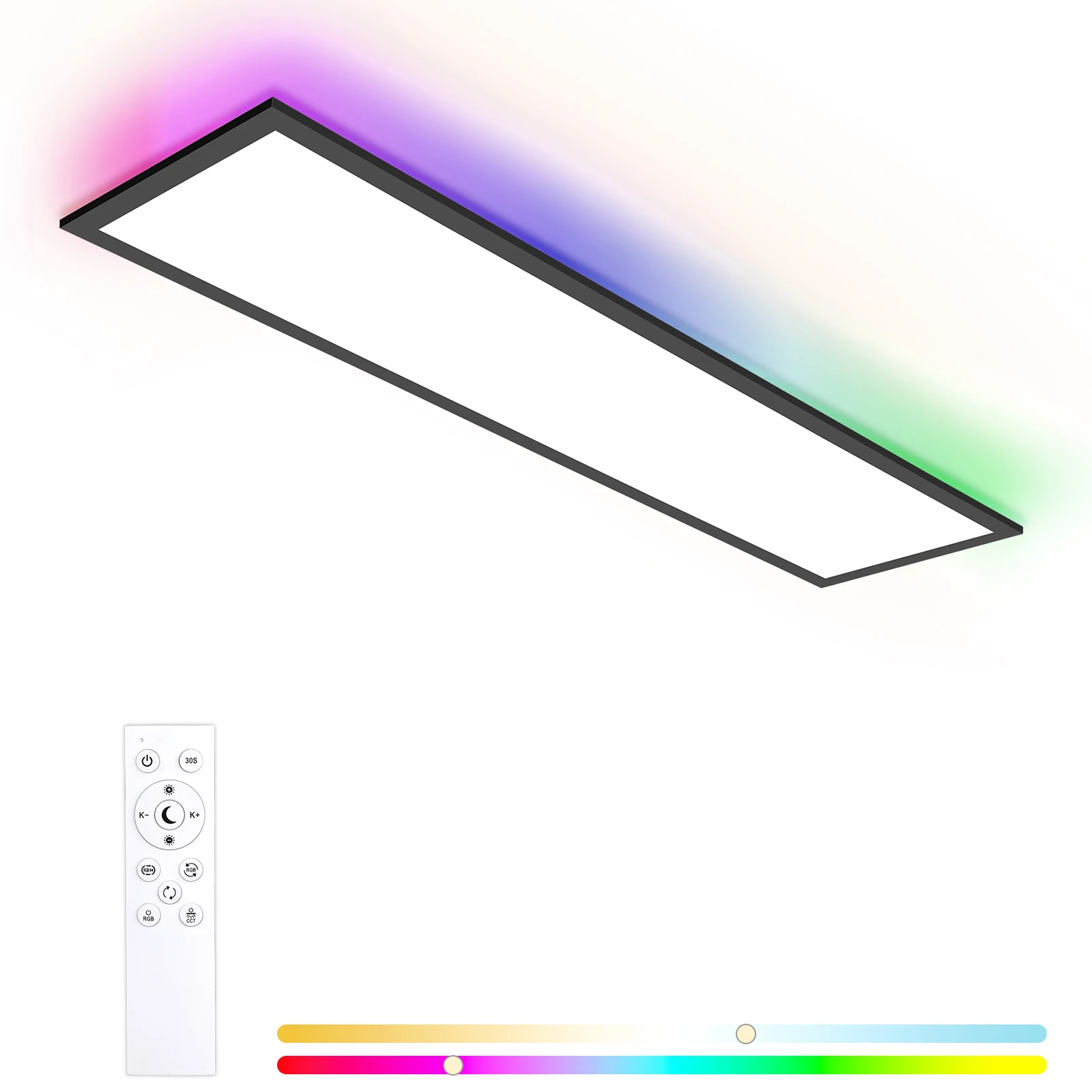 120x30 LED-Deckenleuchte RGB mit Fernbedienung, 40W 4800LM dimmbar, Speicherfunktion, 3000K-6500K für Wohnzimmer, Schlafzimmer und Büro