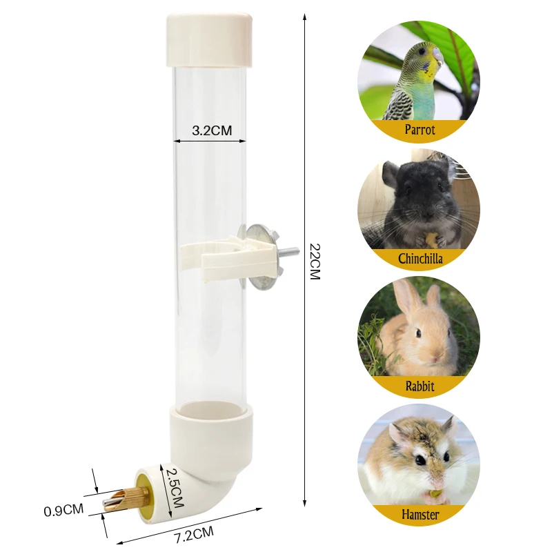 Grande bouilloire à boire en plastique pour perroquet, mangeoire automatique, tasse à eau pour lapin chinchilla, petit abreuvoir pour animaux de compagnie, extérieur, 130ml