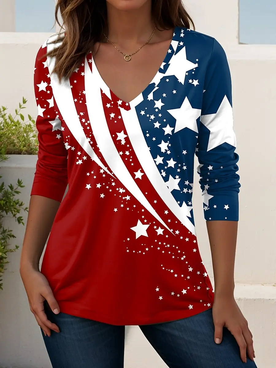Camiseta Vintage con diseño de la bandera de EE. UU. para el 250 aniversario, camiseta de verano con estampado 3D, camisetas Casaul de manga larga de poliéster, ropa para mujer