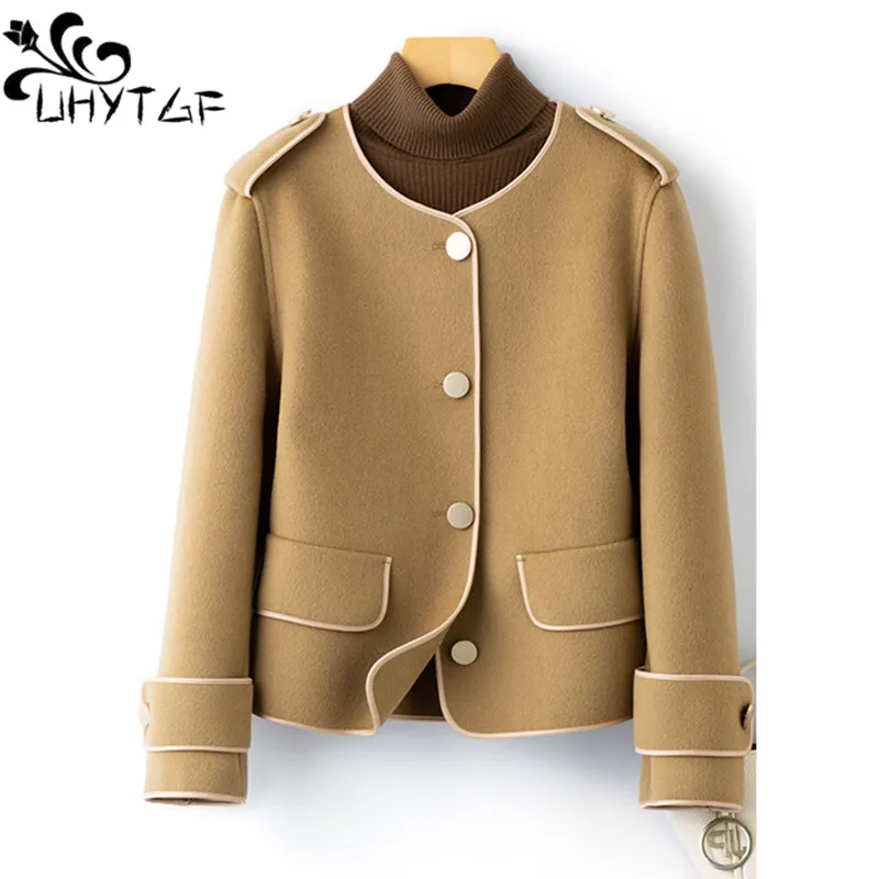 

2023 Camel Double Sided Cashmere Coat For Women Autumn Winter High-Grade 100% Wool Jacket Female Elegant Short Overcoat 2786