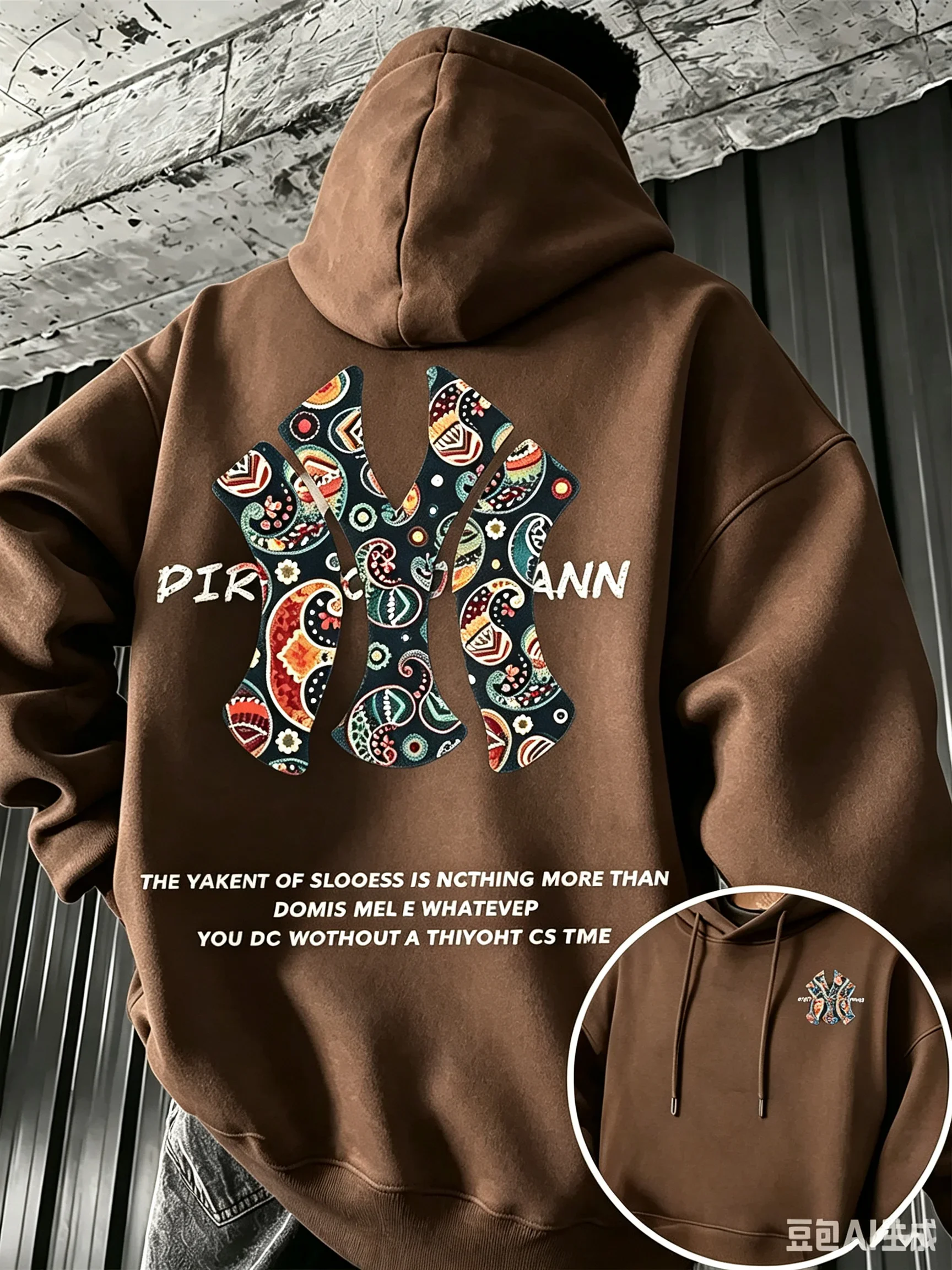Herren-Hoodie für Herbst und Winter, Outdoor, warm und bequem, Walnussblüten- und NY-Buchstaben-Design, doppelseitiger Druck, lockerer Schnitt, Fleece, Streetwear – Detail 17
