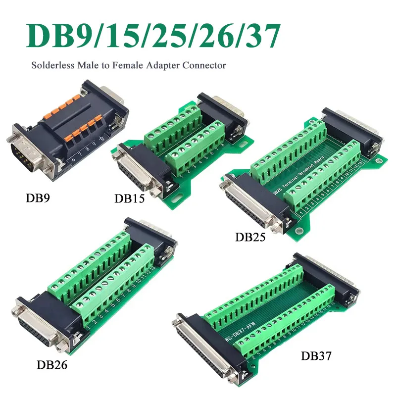 

DB 9 15 25 26 37 Беспаечный адаптер для клеммной платы «папа-мама» 9 15 25 37, контактный винт/пружинный разъем с двойной головкой сигнального разъема
