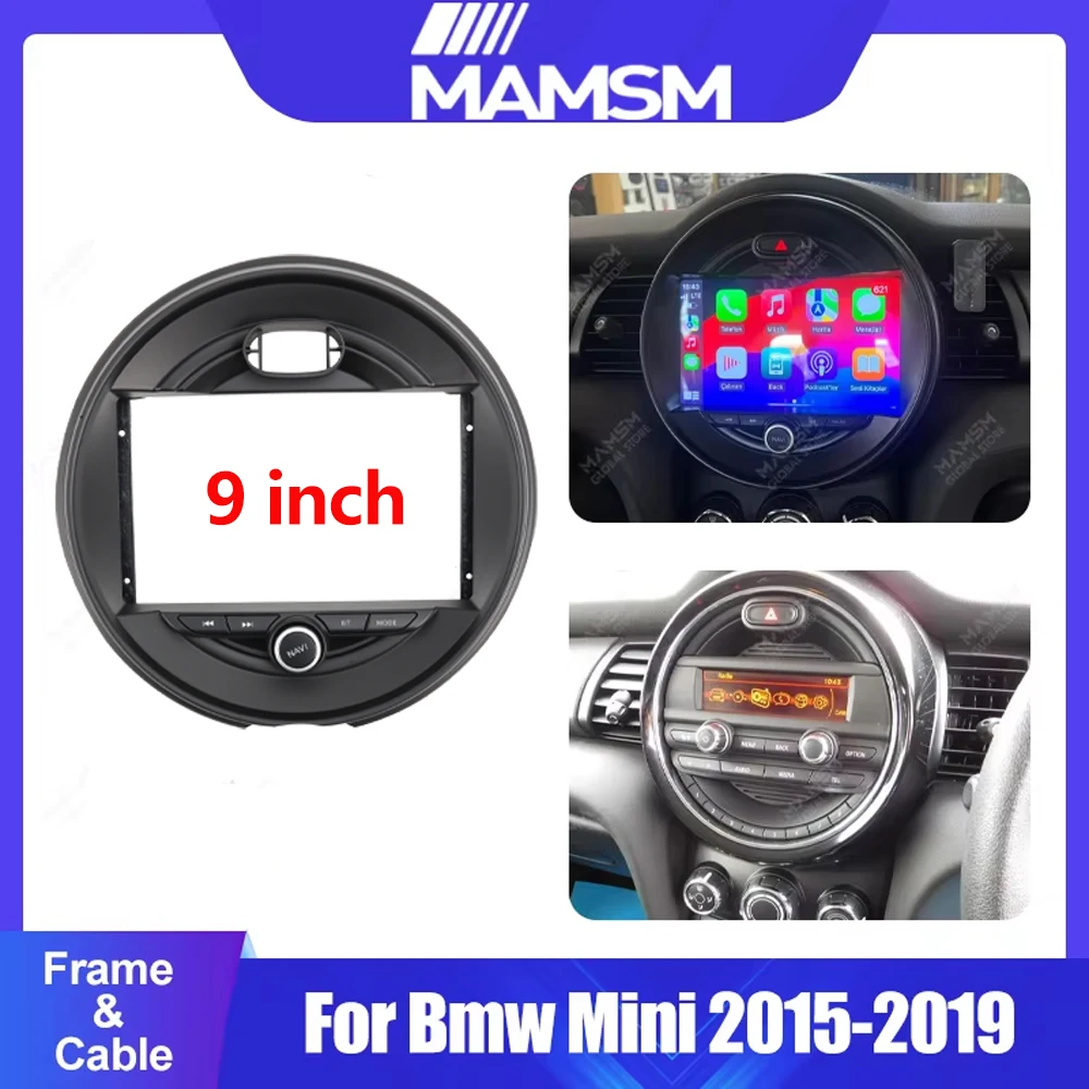 For Bmw Mini 2015-2019 9inch Fascia Radio Stereo Cd Panel Dash Mounting Installation Trim Kit Face Frame Bezel with Wire Harness