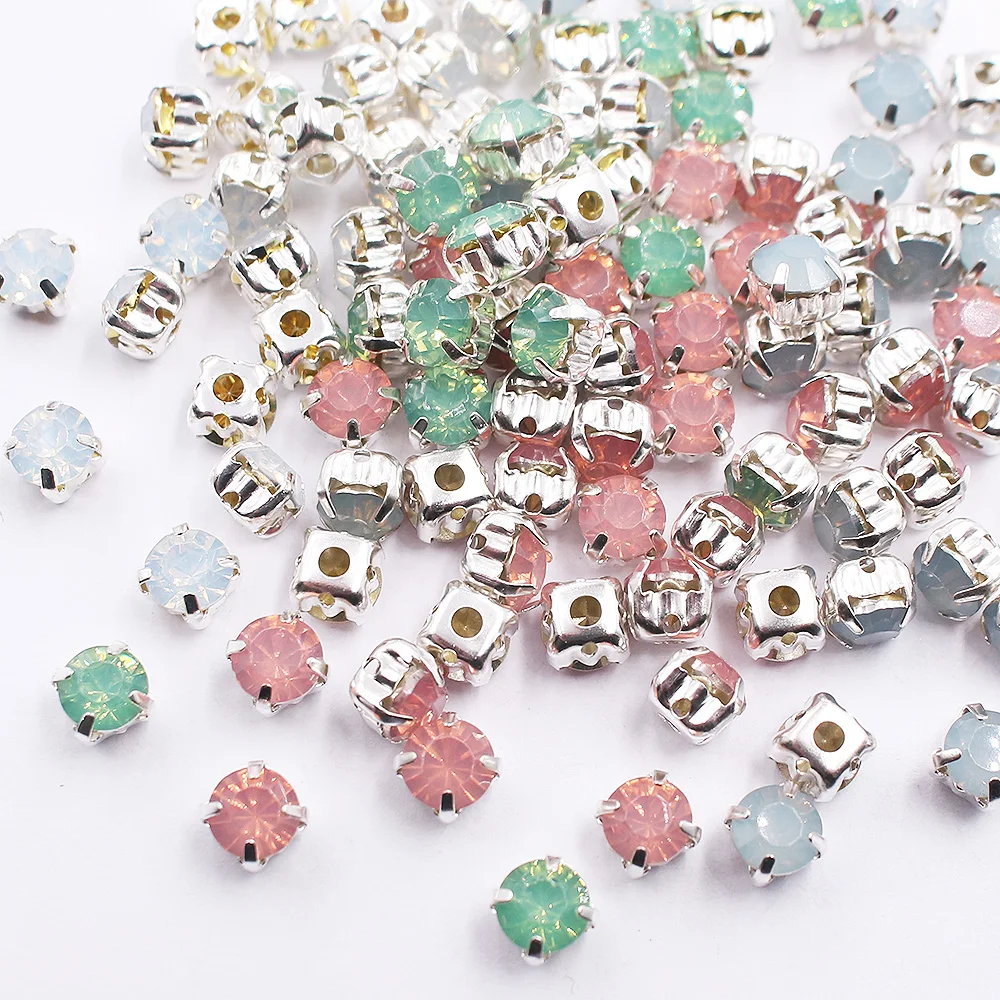 100PCS Mixed Silver Claw Resin Rhinestones Flatback Round Crystals Stones Handcraft Beads Sew On Rhinestones Sewing Accessories