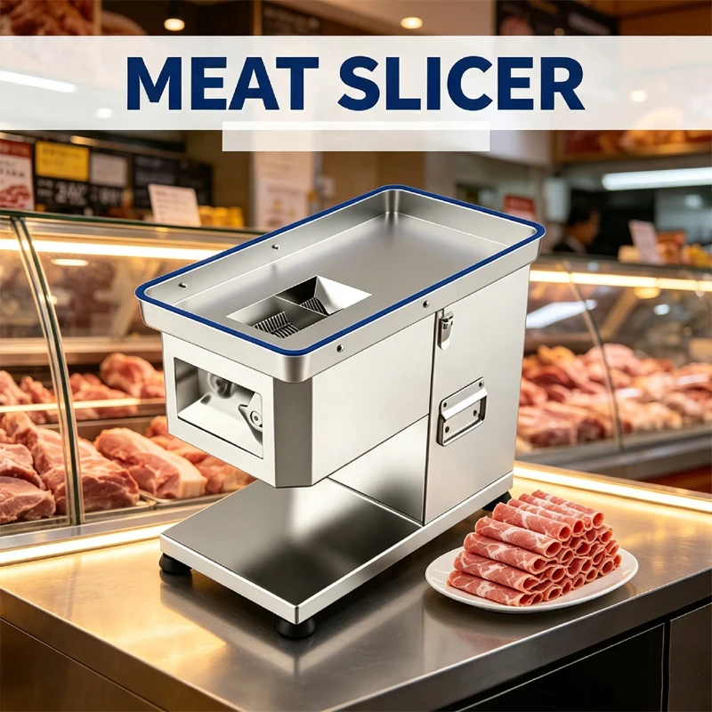 Electric Fresh Meat Cutter Stainless Steel Automatic Meat Slicer High Power For Canteen And Meat Shop