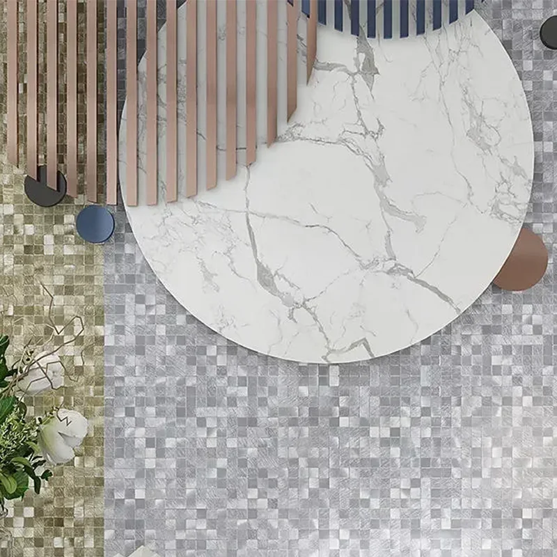 Mosaic Metal Aluminum Plastic Panel Wall Sticker Self-adhesive Peel and stick Abstract Waterproof Kitchen Bathroom Tiles Decors