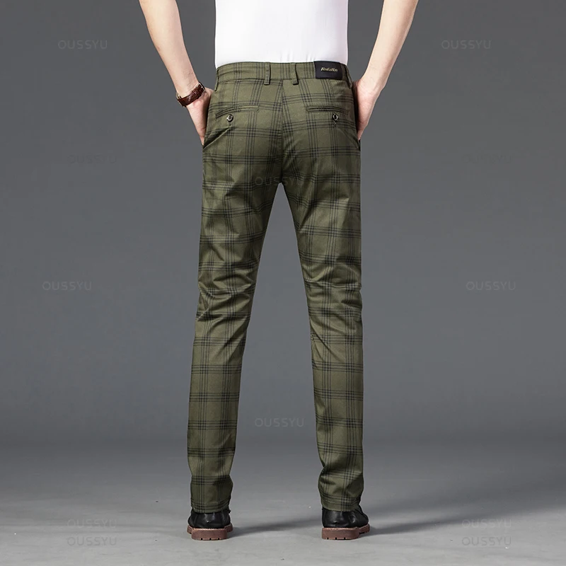 Brand Men\'s Stripe Plaid Casual Pants Men Four Seasons High Quality Business Trousers Men\'s Slim Dark gray Straight Pant