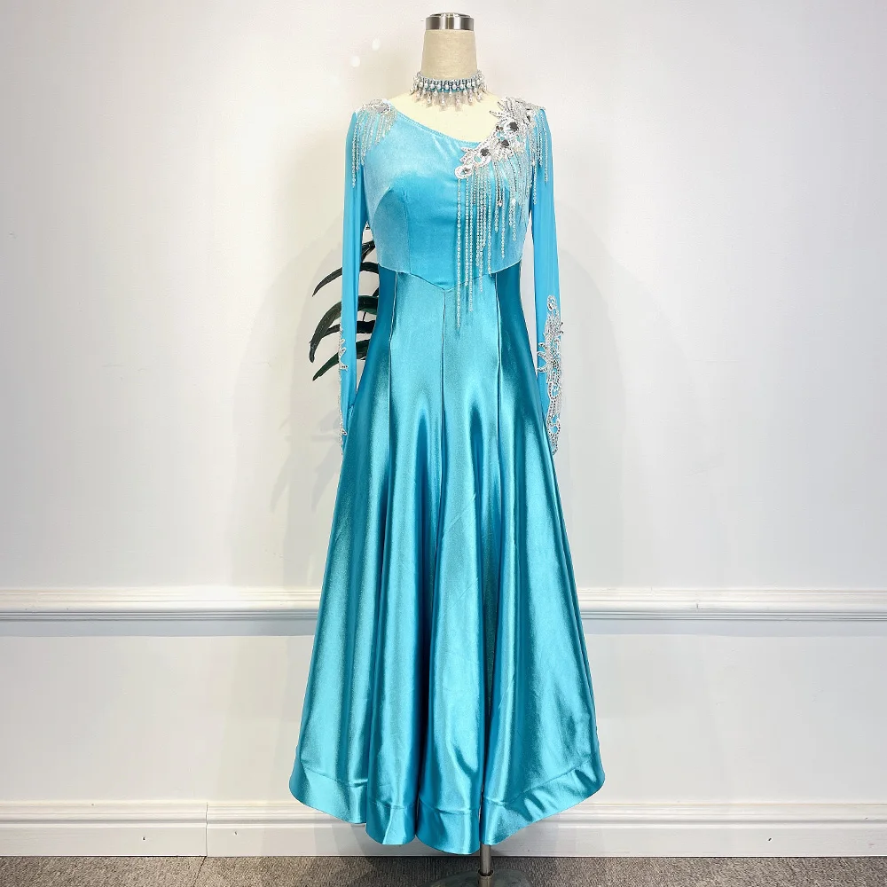 Ballroom Competition Dance Dress 2024 New Design Lake Blue Standard Modern Dress Women Waltz Ballroom Dance Practice Dresses