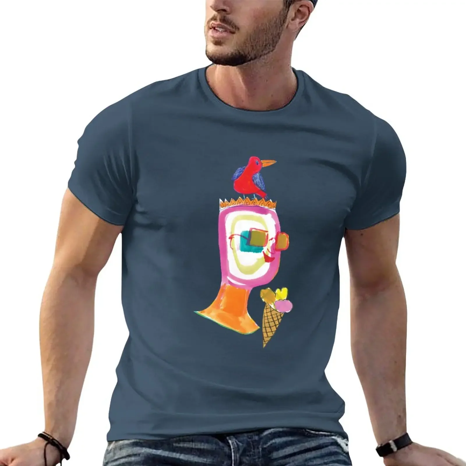 happy summer image with sunglasses, icecream and a bird T-Shirt boys whites oversizeds Blouse sweat shirts, men