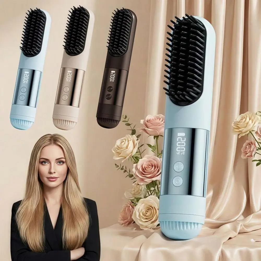

Щетка-выпрямитель с 3 режимами нагрева, быстрый нагрев за 30 секунд, режим холодного воздуха, расческа для выпрямления волос, ионное и керамическое покрытие, аккумулятор 2600 мАч, перезаряжаемая.