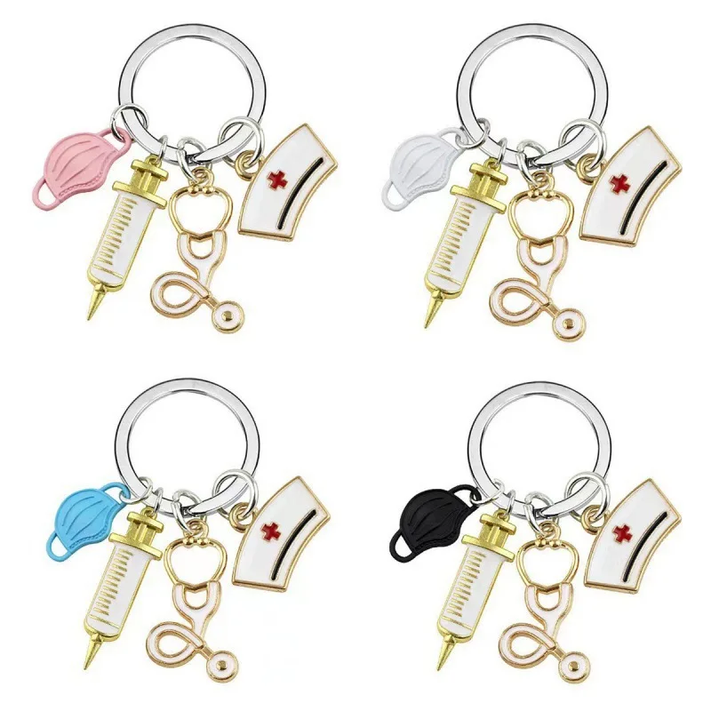 New Doctor Keychain Medical Tool Key Ring Injection Syringe Stethoscope Nurse Cap Key Chain Medico Gift DIY Jewelry Handmade