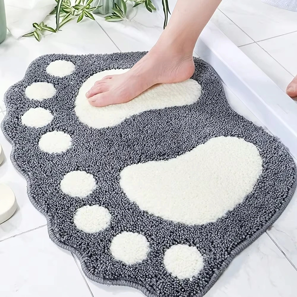 Vikamara Cute Imitation Cashmere Footprint Bathroom, Entry Door Floor Mat, Water-Absorbing And Anti-Slip Home Decoration Carpet