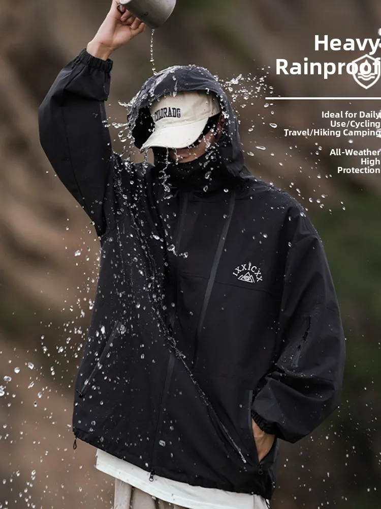 

Men's Tee-Proof Fce Jaet Hooded Climbing Clothing Waterproof Rainproof Polyester Fabric Zipper Closure Long Sve Out...