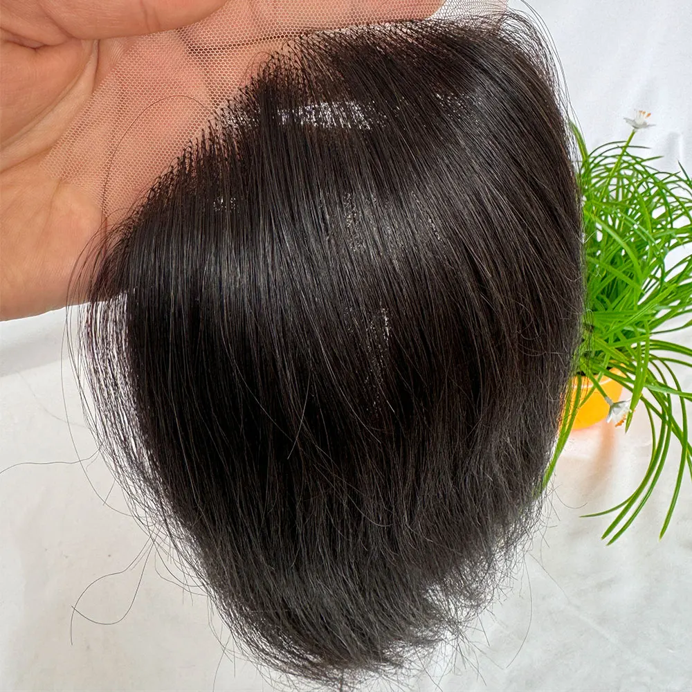 Rambut palsu renda Swiss pria, hiasan rambut manusia Remy untuk pria, sistem pengganti rambut renda depan pria garis rambut palsu 4.5x7