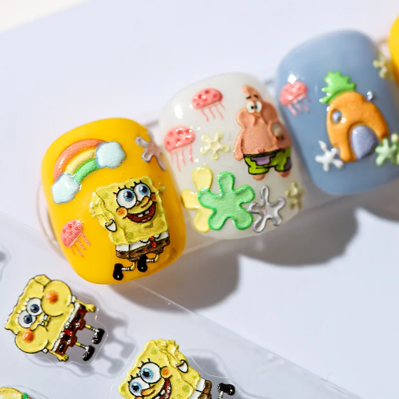 SquarePants-pegatinas de Bob Esponja 5D para uñas, adhesivos suaves de dibujos animados, serie DP