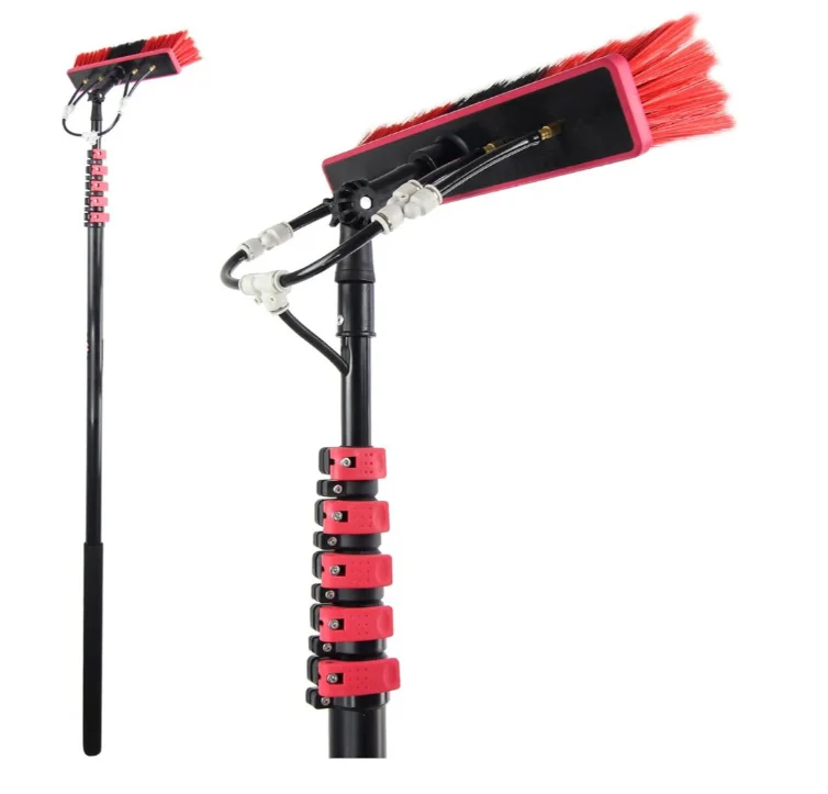 9m Window Cleaning Brush Telescopic Rod Photovoltaic Panel Cleaning Brush Water Spray Flow-through Brush