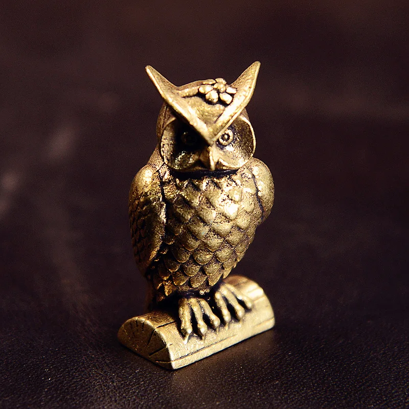 Antique Miscellaneous Collection Bronze Solid Standing Owl Keychain Pendant Brass Distressed Animal