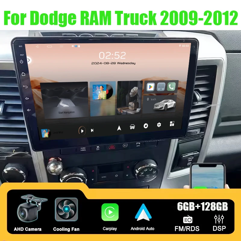 

10" For Dodge RAM Truck 2009-2012 GPS 6+128GB Double Din Apple Carplay Android Auto Car Stereo Radio Head Unit Multimedia Player