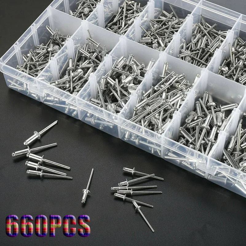 

660pcs 3.2/4/4.8mm Aluminum Dome Head Blind Rivet Pop Round Head Pull Rivet Decoration Nail Rivet Exhaust Rivet Pop Pull Rivet