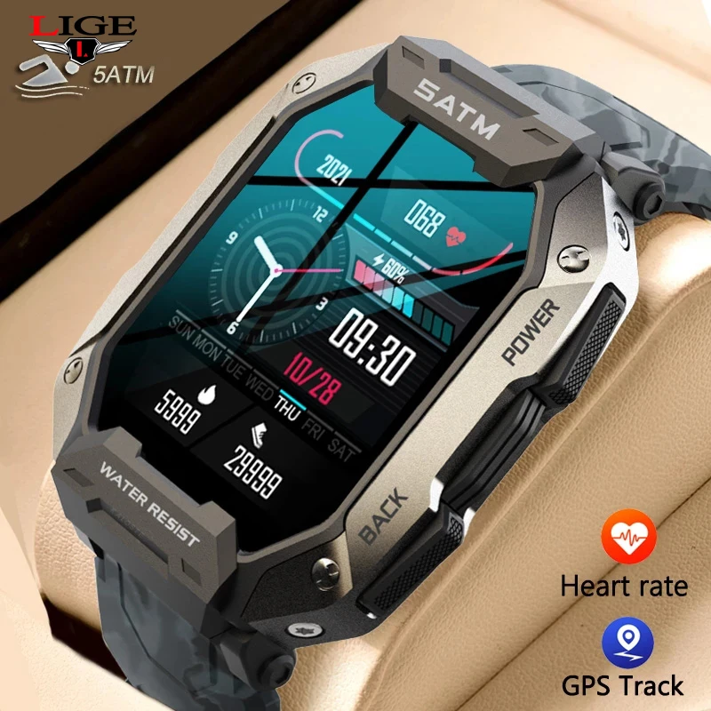 

LIGE 2022 Smartwatch Men Military 5ATM Waterproof 1.71 Inch HD Professional Smart Watch Men For Swimming Watches For Android IOS