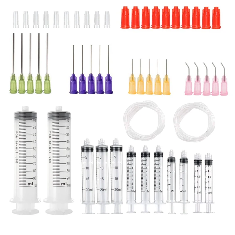 

100ml-3ml Plastic Luer Lock Syringes Blunt Tip Needles Caps Refilling and Measuring Liquids, Adhesives, Oil or Glue Applicator