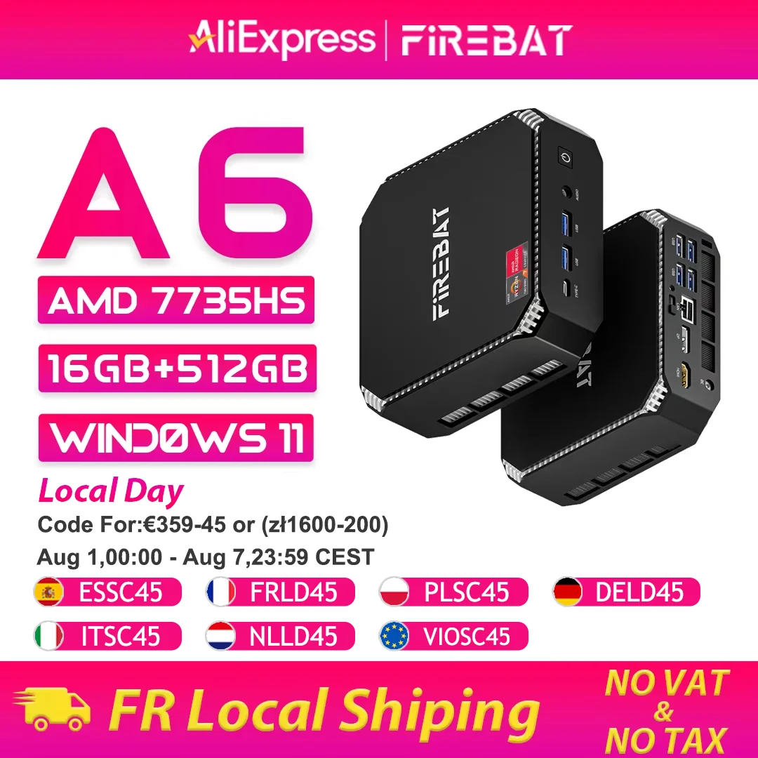 Mini PC FIREBAT A6 con AMD Ryzen 7 7735HS, 16GB de RAM DDR5, 512GB SSD, WIFI6, BT5.2, Windows 11, Computadora de Escritorio Portátil para Juegos