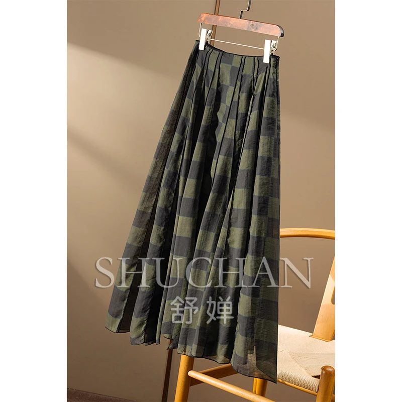 Niche Designer Vintage Yarn Checkered 4M + Pendulum A-shaped Skirt 71B7 Korean Fashion Clothing