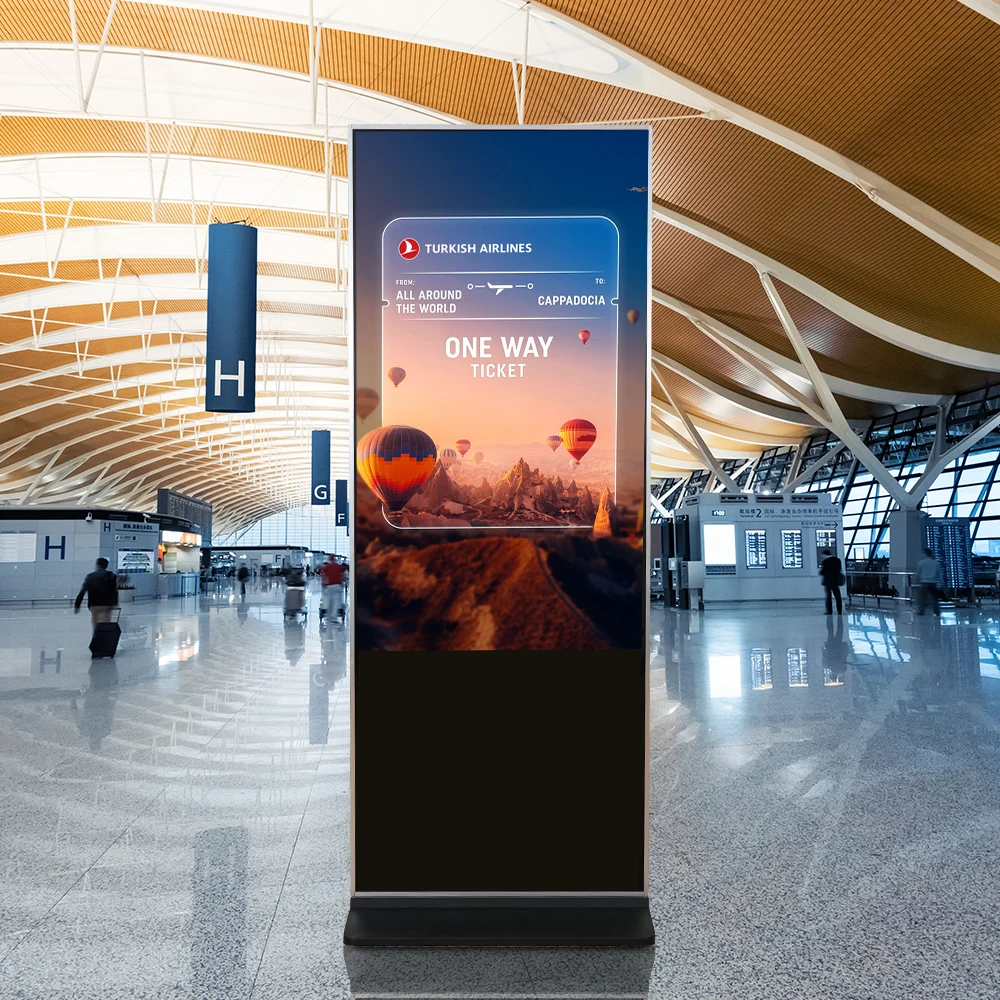 4K إطار رفيع للغاية عالي الدقة داخلي 50 بوصة شاشة إعلان مطار Android داخلية تعمل بالواي فاي مع حامل