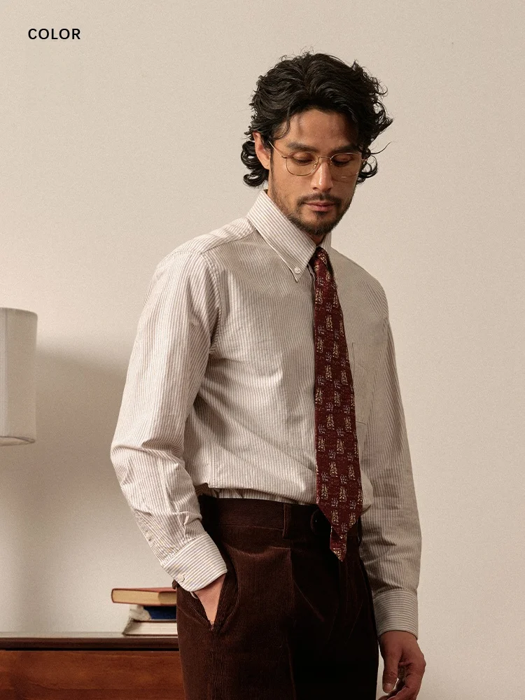 

Мужская рубашка CULTUM из чистого хлопка, оксфордского плетения, в полоску, с воротником на пуговицах, длинным рукавом, в стиле ретро, для делового и повседневного образа джентльмена