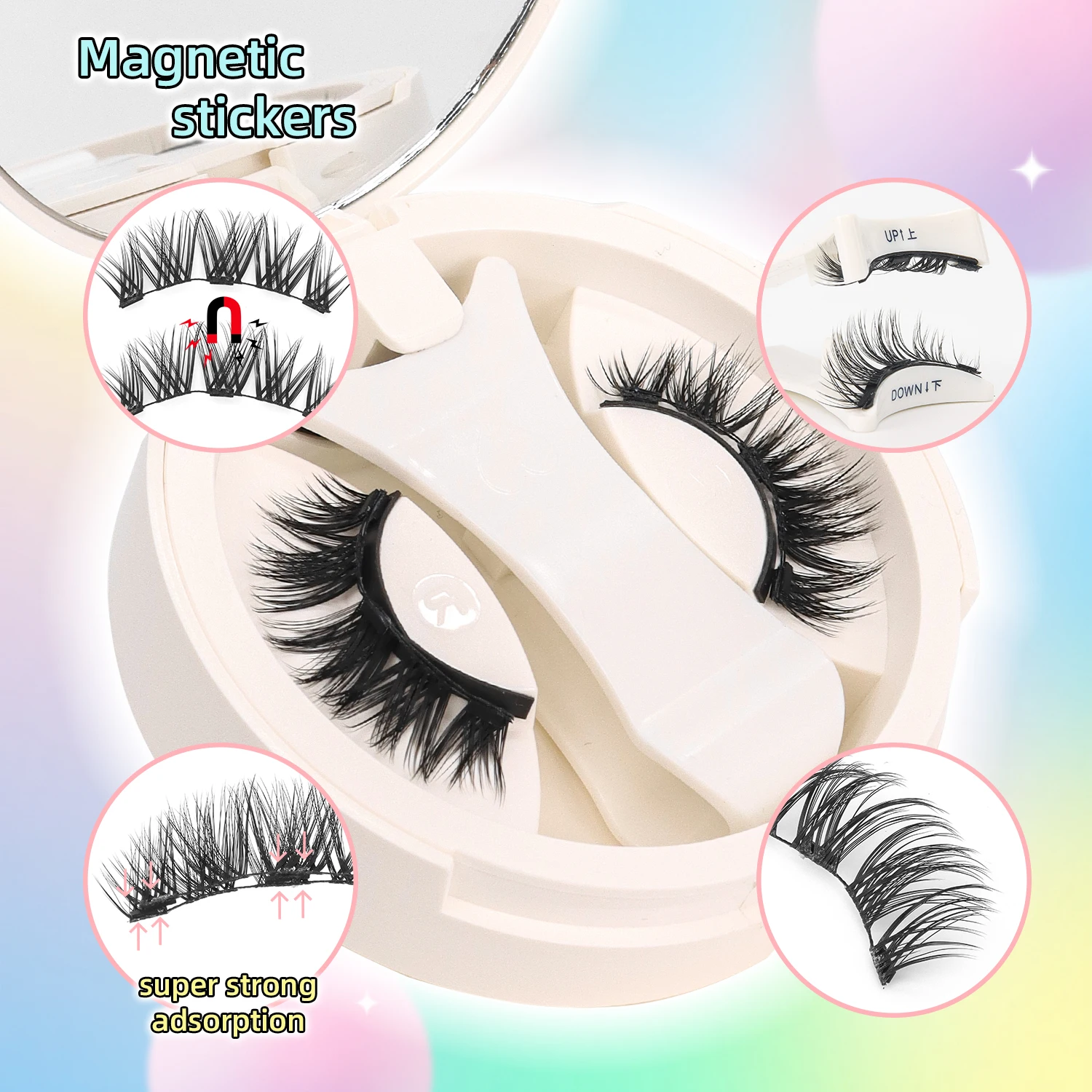 رموش مغناطيسية مع أداة توزيع رموش مغناطيسية ناعمة ذات مظهر طبيعي رموش مغناطيسية سهلة الارتداء والإزالة