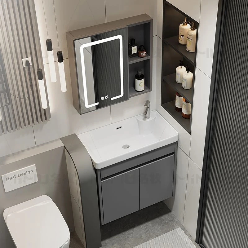 

Bathroom Cabinets Aluminum Small Apartment Toilet Washbasin Simple Storage Cabinet with Sink Mirror for Bathroom Furniture