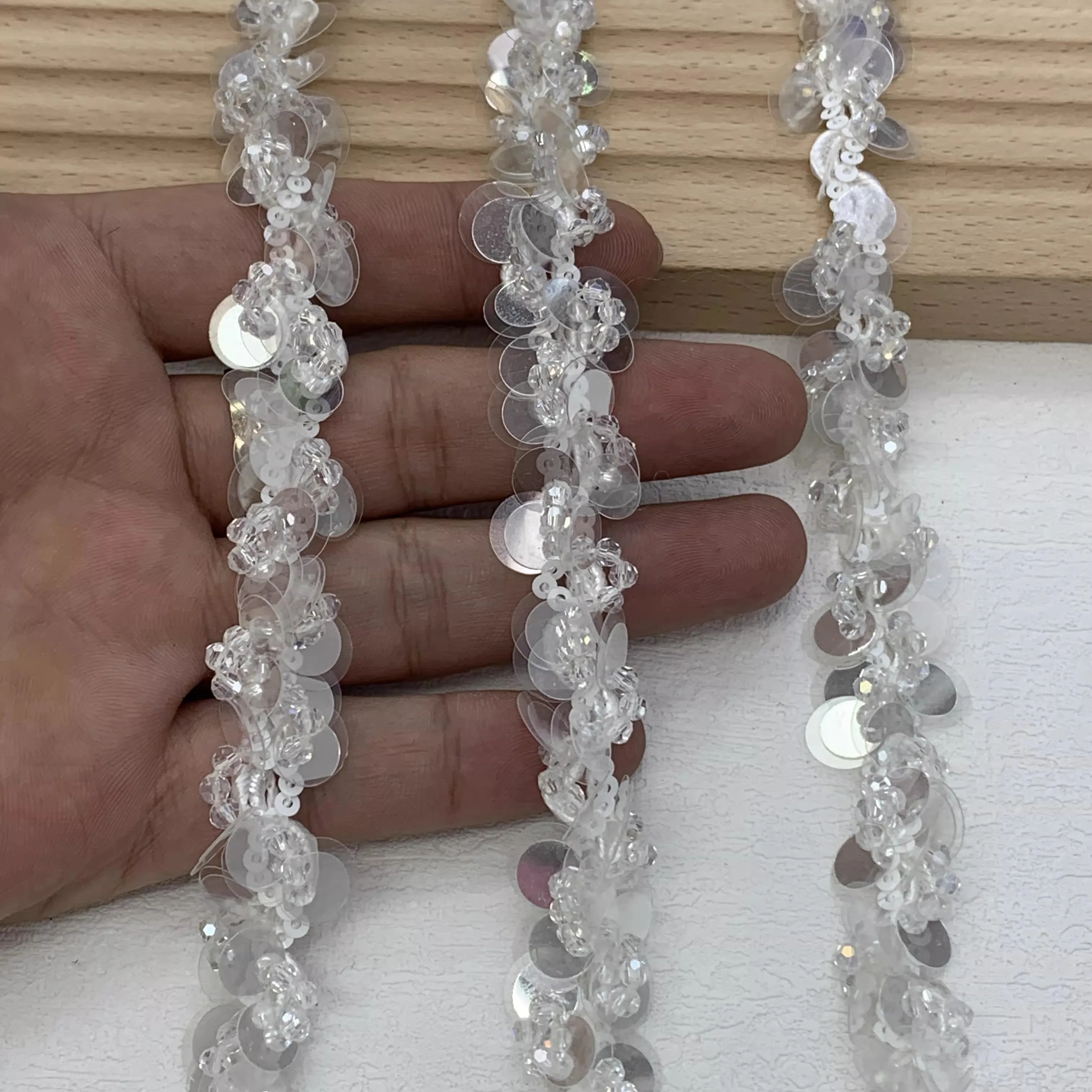 

3-ярдовая тесьма из кружева с пайетками и кристаллами Dingzhu, декоративная тесьма для рукоделия, украшение для воротников и манжет, лента для декора одежды.