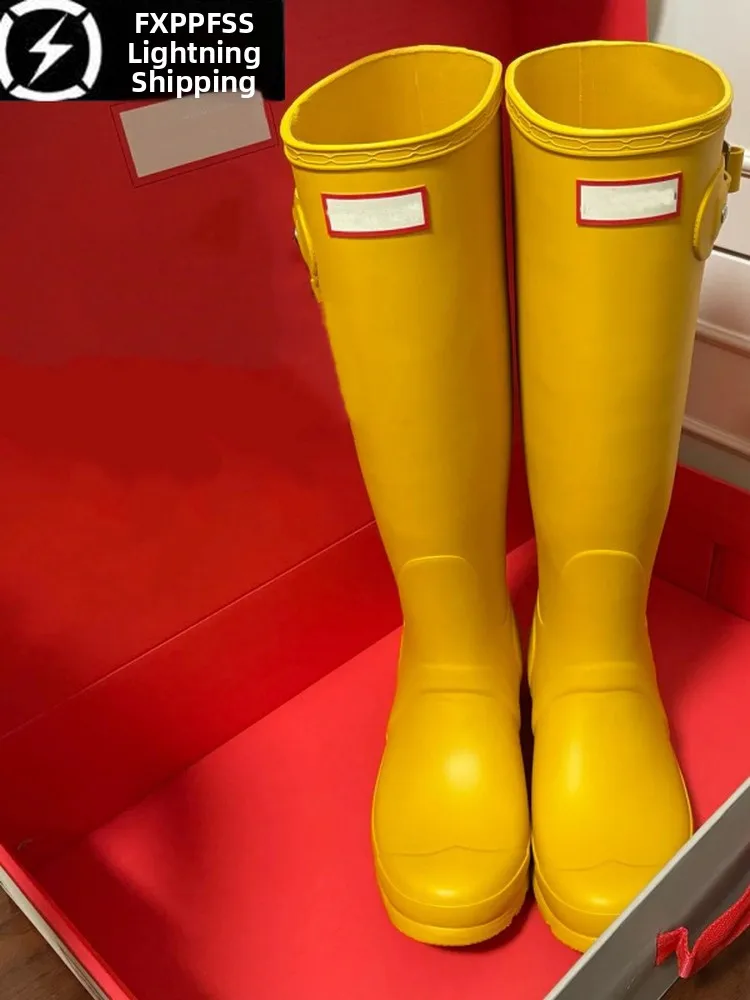 

Женские винтажные желтые резиновые сапоги Tianxiewei на высоком каблуке, водонепроницаемые, нескользящие, для активного отдыха, высокие сапоги-наездницы
