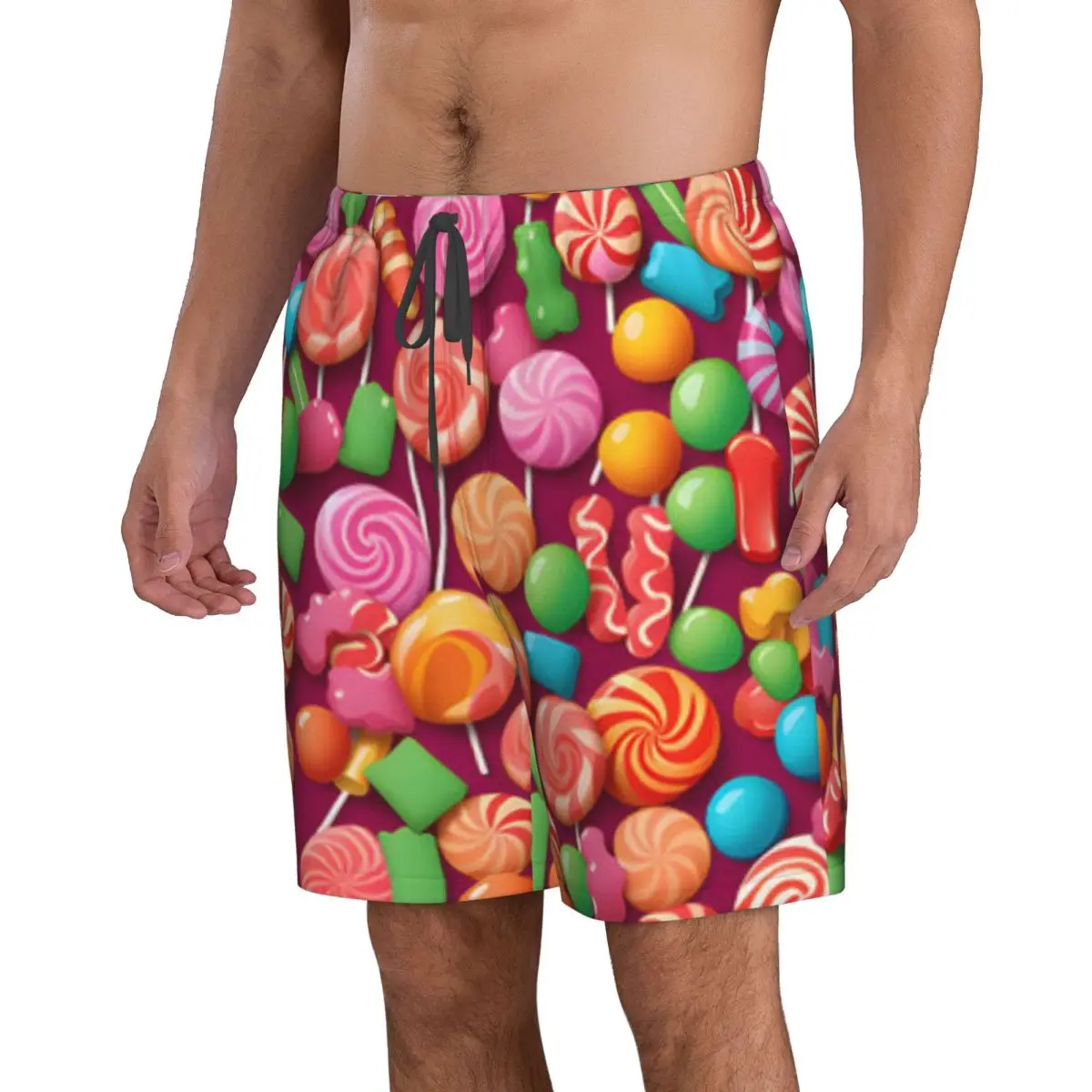 Men's Swim Trunk Colorful Candy Background Quick Dry Beach Shorts with Pockets Beach Pants Swimsuit