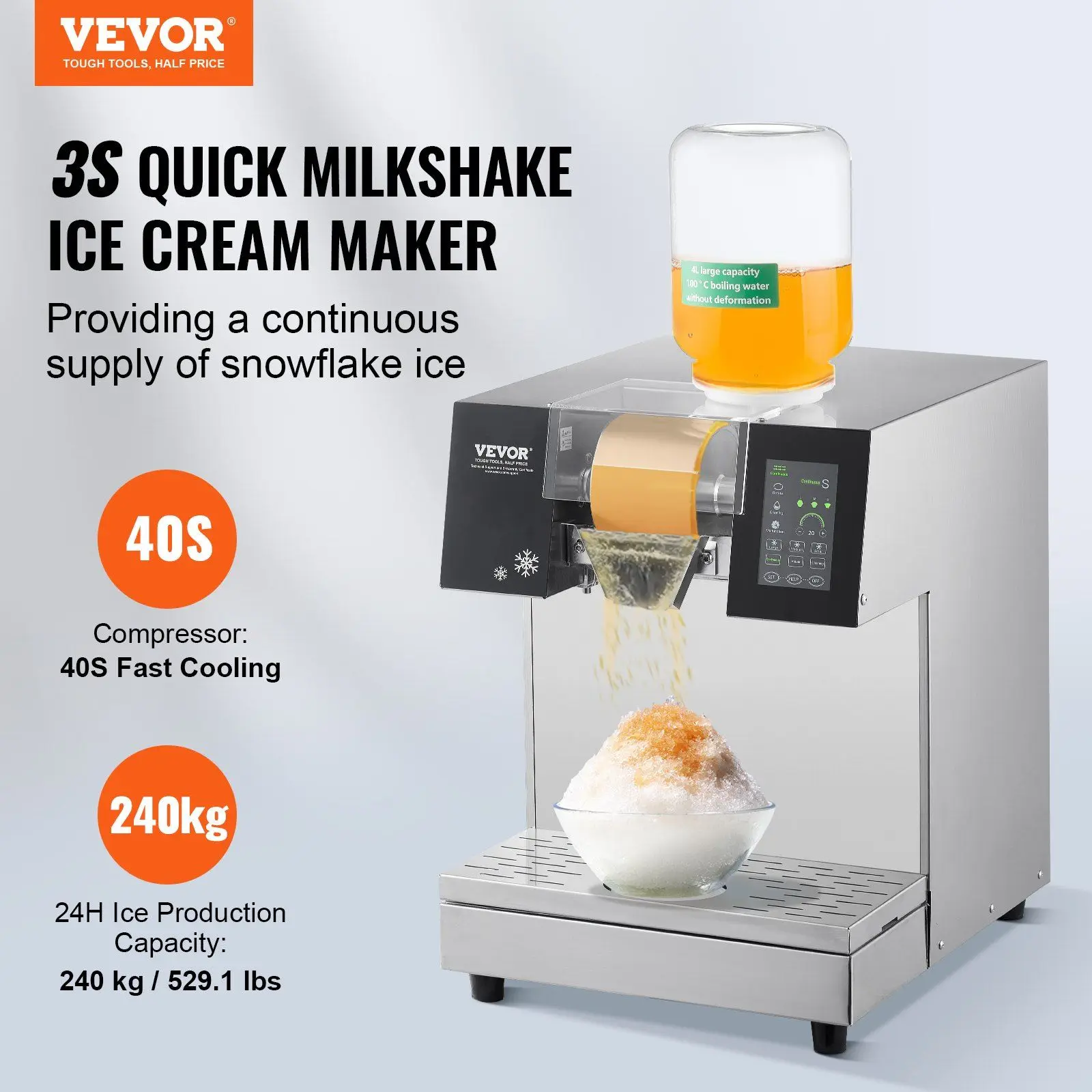 Commercial Stainless Steel 529.1LBS/24H Snowflake Ice Maker Electric Ice Shaver Machine For Snow Cone Making