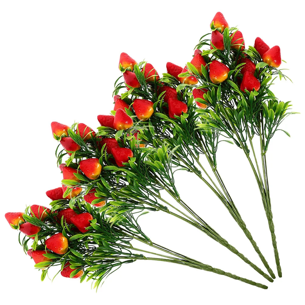 4 Pcs Simulation Strawberry Bouquet Fruit Rose Adorn Branch Pvc Artificial Office Fruits
