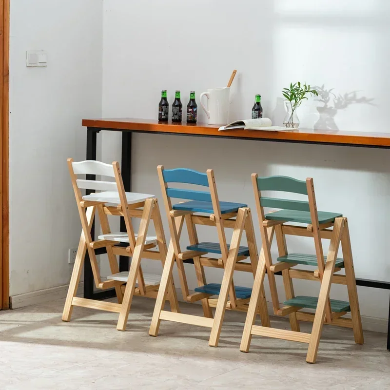 

Solid Wood Folding Ladder Multi-Function Living Room Bar Stool Indoor Three-step Storage Rack Modern Simple Tall Stool Elegant