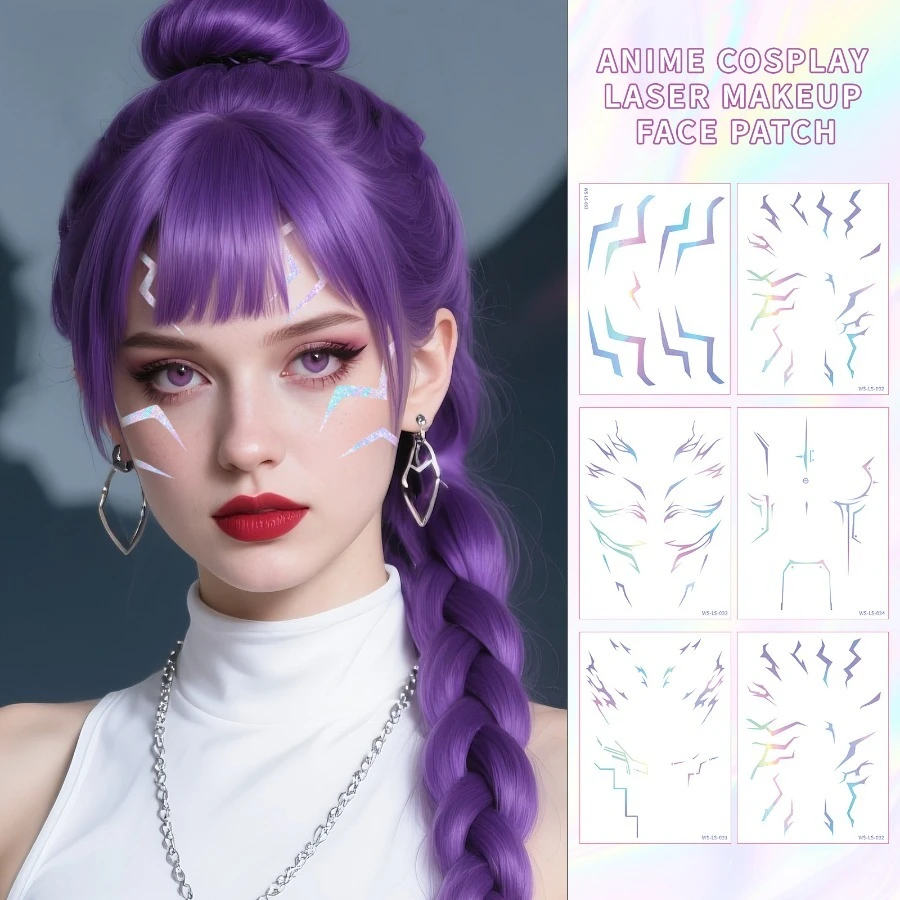 Laser Temporary Tattoo Stickers Anime Cosplay Stage Performance Makeup Waterproof Facial Sticker Halloween Party Decor Supply