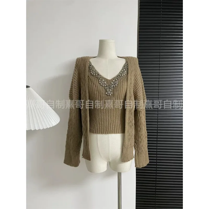 

Pure Desire Heavy Industry Diamond V-образным вырезом камзол свободный вязаный кардиган женский осенне-зимний модный костюм