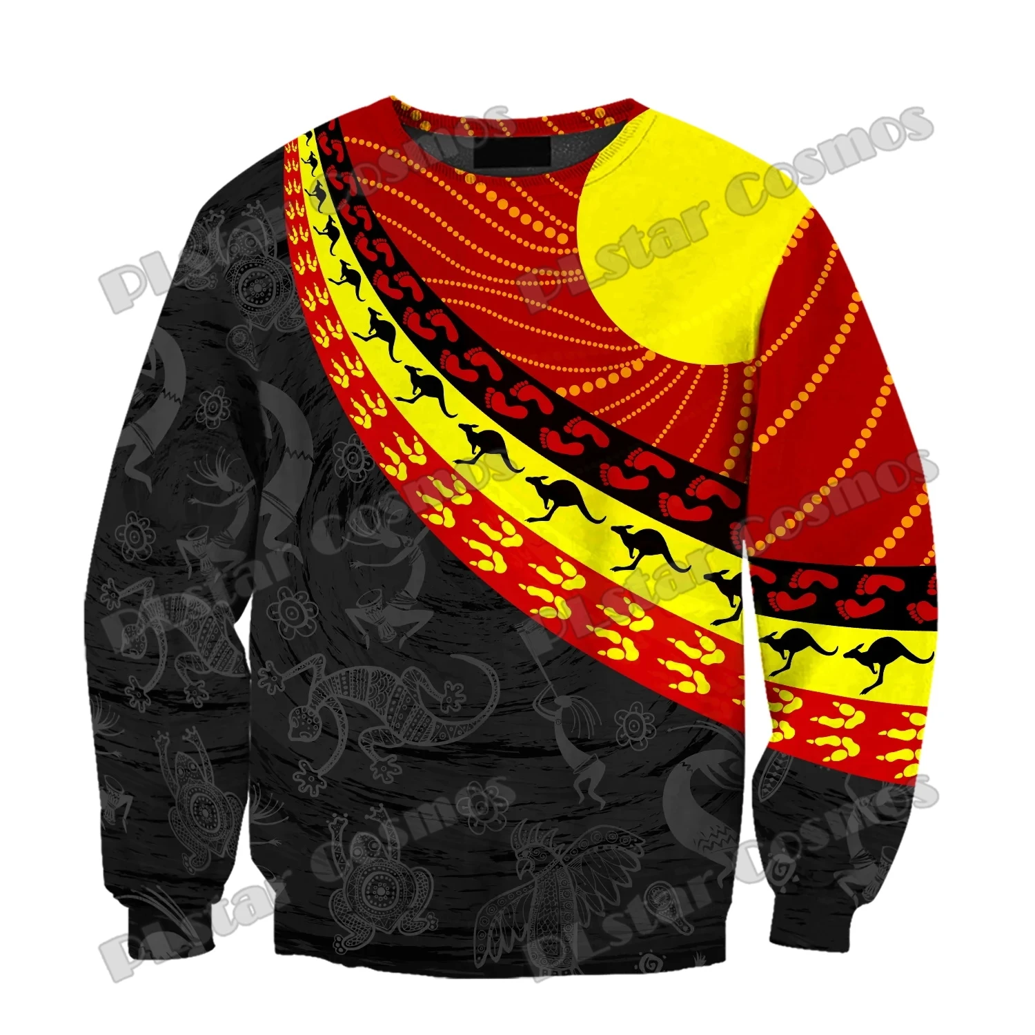 Aboriginal Indigenous Flag Circle Dot Painting 3D Printed Men's Crewneck Sweatshirt Unisex Casual Long Sleeve Pullover TD215