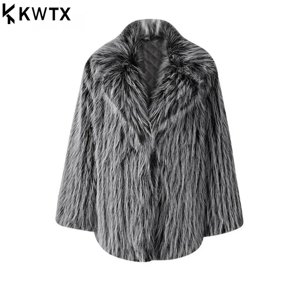 

KWTX 2025 Black White Thick Warm Big Size Faux Fur Jacket New Lapel Long Sleeve Women Coat Fashion Tide Autumn Winter