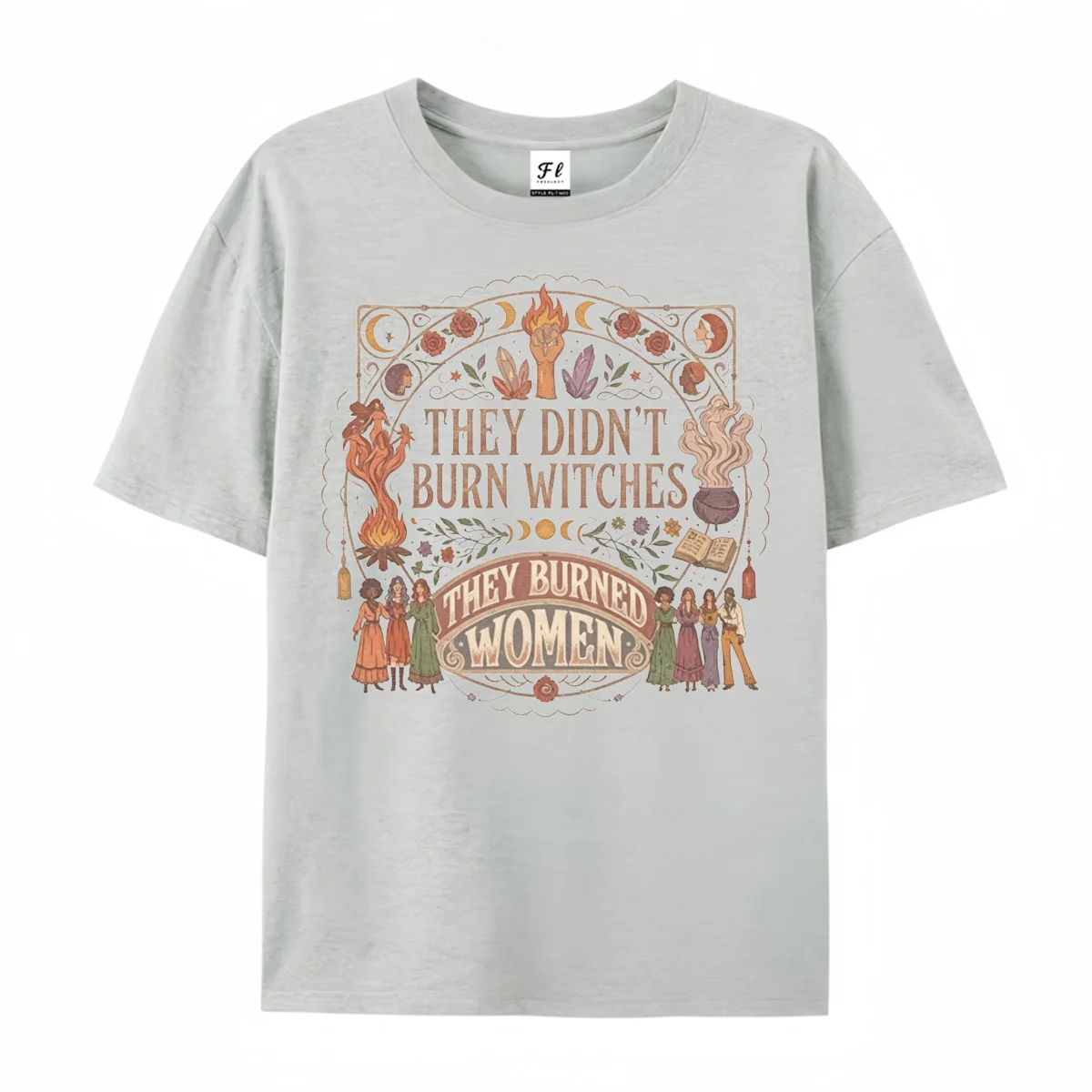 They Didn't Burn Witches They Burned Women Graphic T‑Shirt Unisex Vintage Witchy Art Short Sleeve Tee Casual Loose Fit Shirts