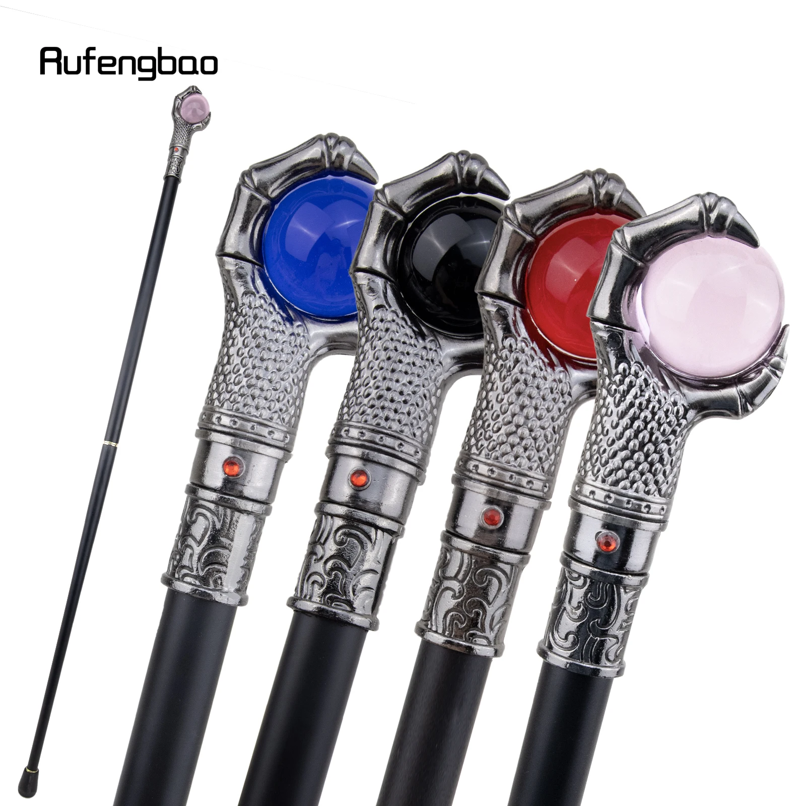 Silver Dragon Claw Grasp Colorful Glass Ball Walking Cane Fashion Decorative Walking Stick Gentleman Cosplay Crosier 93cm