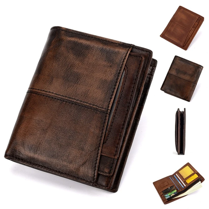 

RFID Antitheft Wallet Retro Men's Wallet Cow Leather Clutch Wallet Short Wallet Money Clip Coins Purse Card Holder Notecase