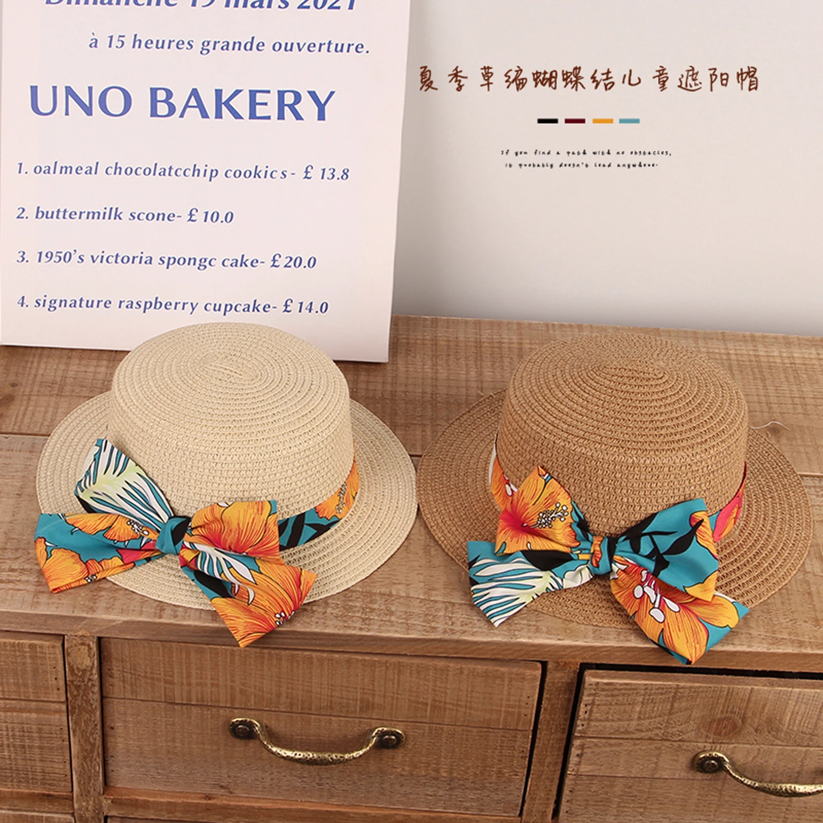 Children Straw Hat Boho Print Bowknot Sun Protection Fisherman Cap Kids Girls Sunshade Sunscreen Basin Hats