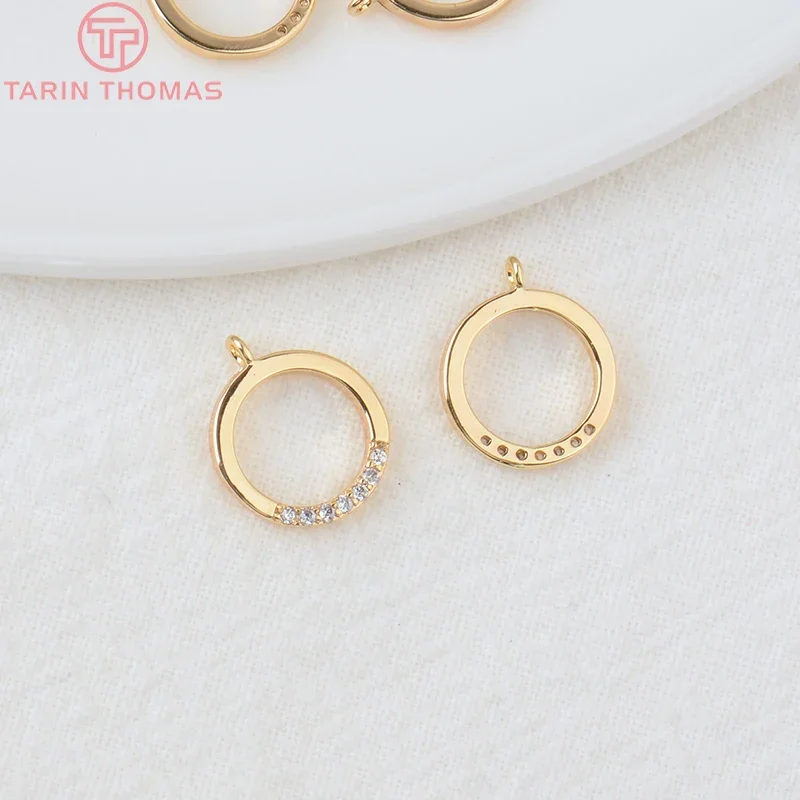 (1369)4PCS 11x13MM Hole 0.5MM 24K Gold Color Brass with Ziron Round Charms Pendants High Quality for Diy Jewelry Making Findings