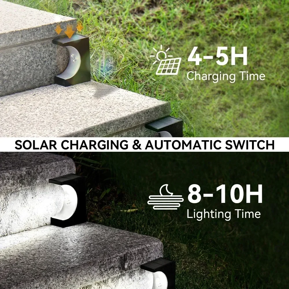Solar-Powered LED Step Lights Outdoor Sensor Lighting for Stairs Garden & Pathway Outdoor Lighting IP65 Solar Powered Waterproof
