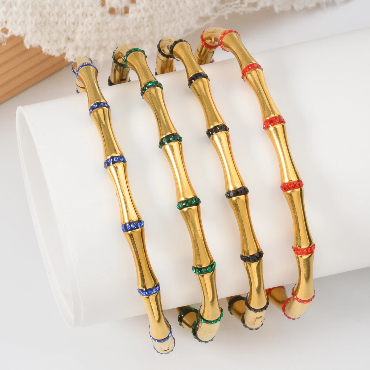 

Gold Plated Stainless Steel Bamboo Bracelet Elegant Fashion Women Bracelet for Anniversary Birthday Gift Light Luxury High-end
